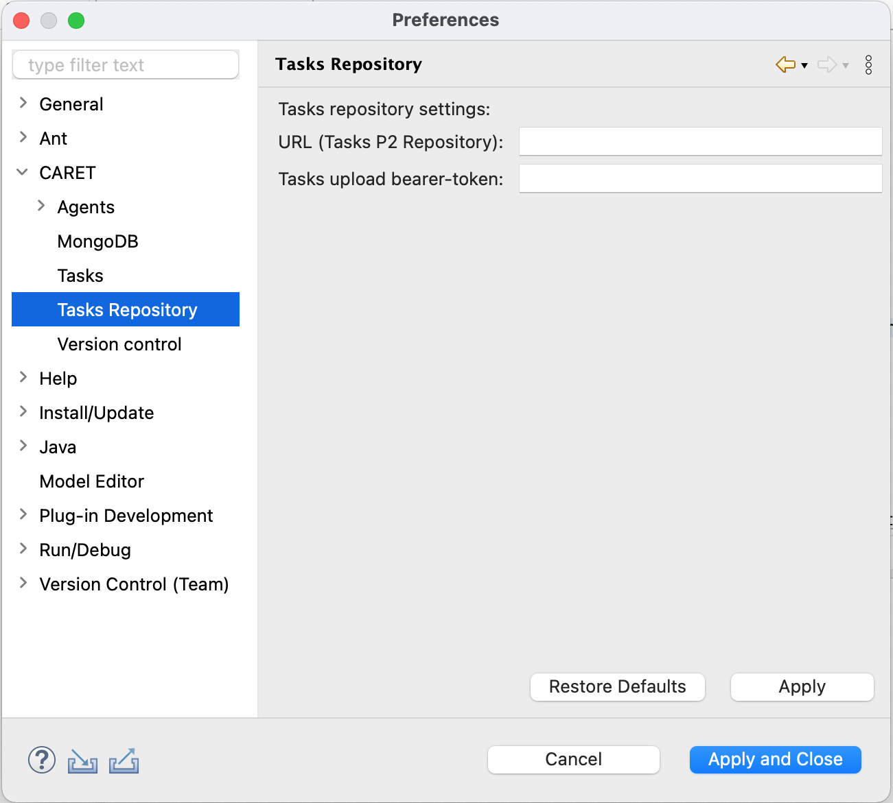 Task Repository Configuration Screen